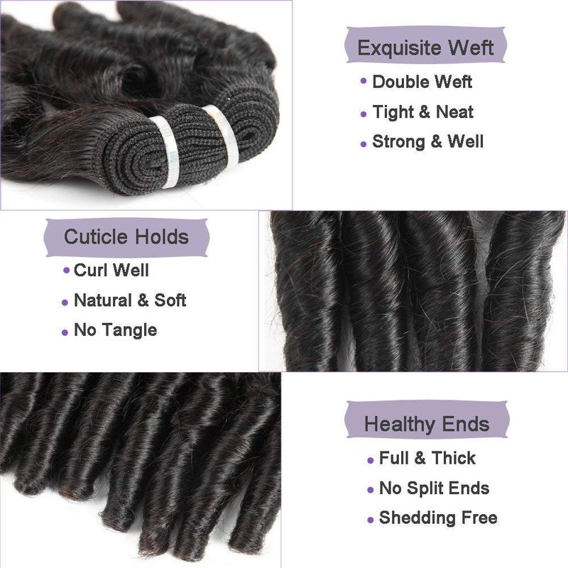 Molefi Brazilian Funmi Hair Curly Weave 3 Bundles with Lace Closure Spiral Curl Hair Bundles with 4x2 T Lace Closure 100% Human Hair Extensions 100g/pc Natural Black (14 14 14+12) - Image 4